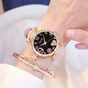 1pc Rhinestone Decor Quartz Watch & 1pc Bracelet